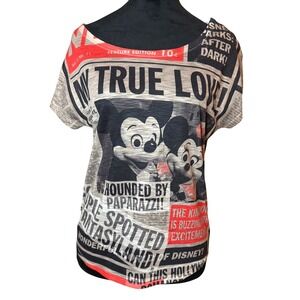 Disney Parks Mickey Mouse Minnie Mouse My True Love Newspaper T Shirt Y2K SZ S